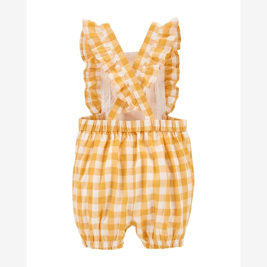 Jardineira Bebê Carter's Babados Xadrez Amarelo Tam 1 a 24 Meses