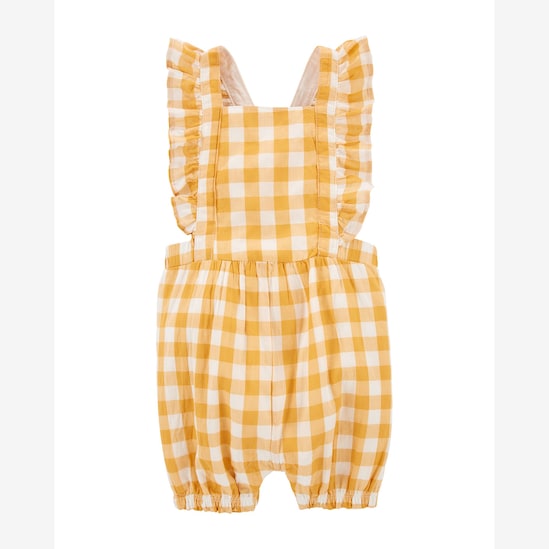 Jardineira Bebê Carter's Babados Xadrez Amarelo Tam 1 a 24 Meses