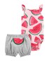 Conjunto Bebê Carter's 2 Peças Melancia Rosa Claro/Cinza Mescla Claro Tam RN a 24 Meses