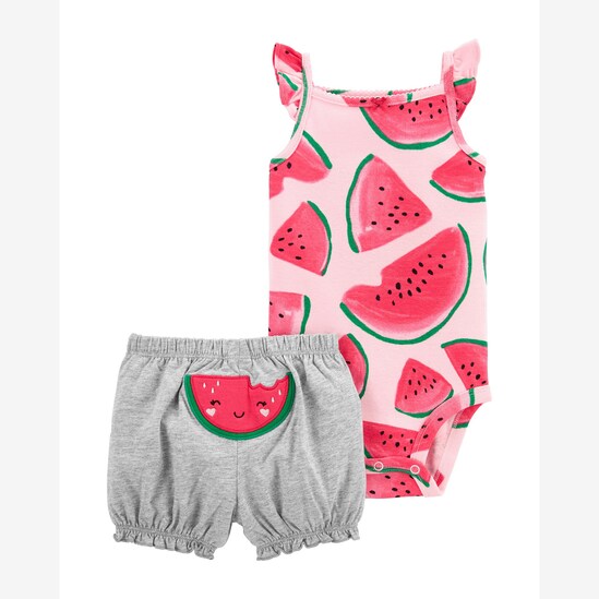 Conjunto Bebê Carter's 2 Peças Melancia Rosa Claro/Cinza Mescla Claro Tam RN a 24 Meses