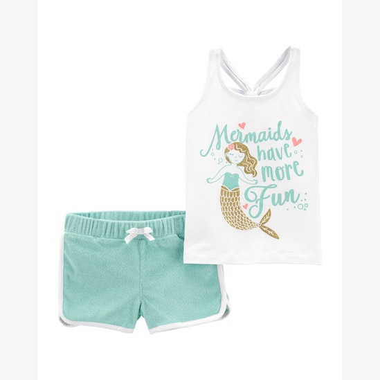 Conjunto Infantil Carter's 2 Peças Mermaids Have More Fun Sereia Branco/Verde Água Tam 2 a 5