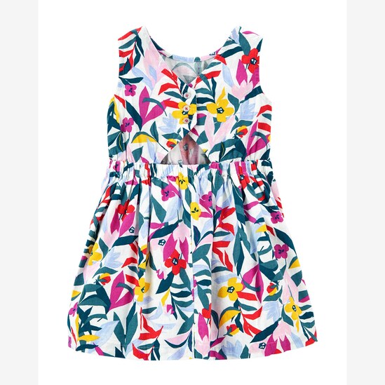 Vestido Curto Infantil Carter's Sem Mangas com Recorte Floral Branco Tam 2 a 5