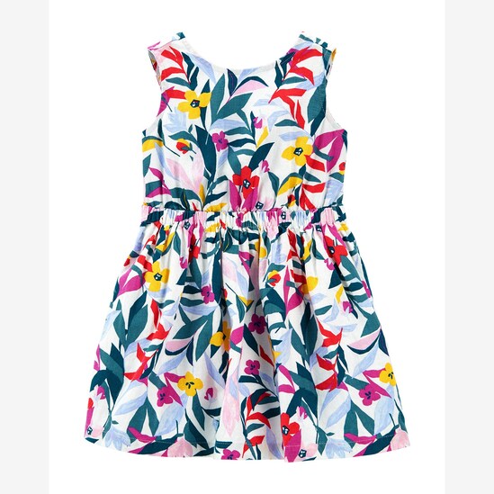 Vestido Curto Infantil Carter's Sem Mangas com Recorte Floral Branco Tam 2 a 5