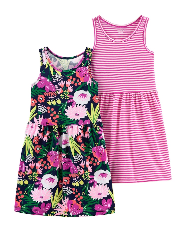 Kit Vestido Curto Bebê Carter's 2 Peças Floral e Listras Rosa Tam 2 a 5