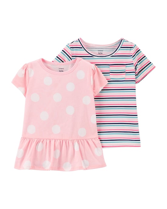 Kit Blusa Infantil Carter's 2 Peças Poás Listras Rosa Claro/Branco Tam 2 a 5