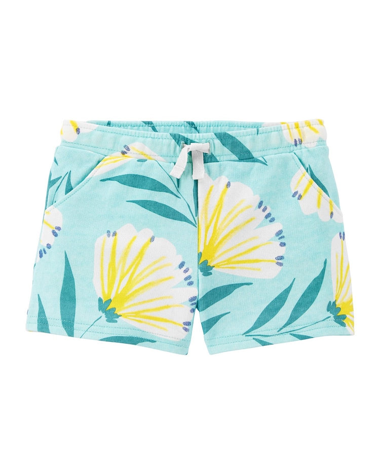Short de Moletinho Infantil Carter's Floral Azul Claro Tam 2 a 5