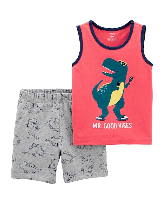 Conjunto Infantil Carter's 2 Peças Mr. Good Vibes Dinossauro Vermelho/Cinza Mescla Tam 2 a 5
