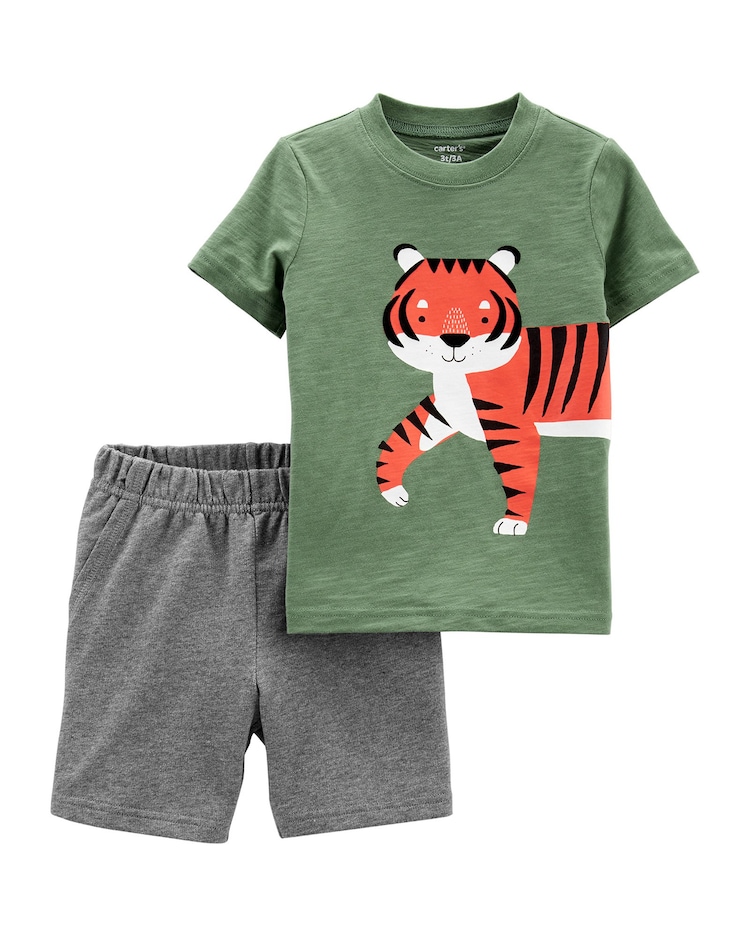 Conjunto Infantil Carter's 2 Peças Tigre Verde Escuro/Cinza Mescla Escuro Tam 2 a 5
