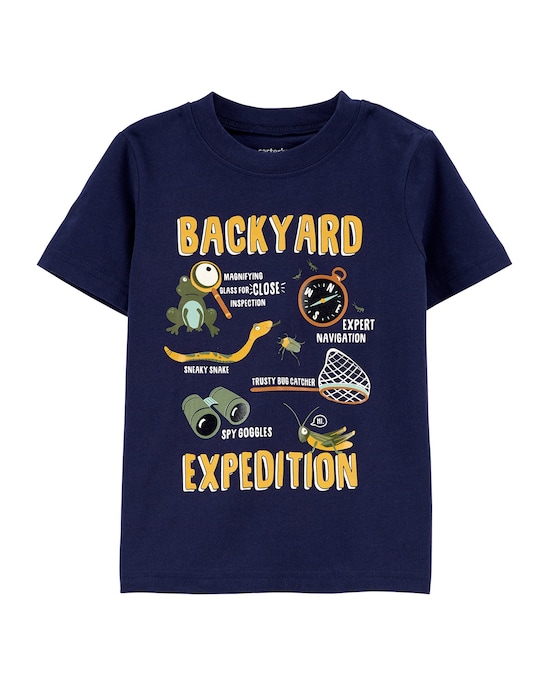 Camiseta Infantil Carter's Manga Curta Backyard Expedition Azul Marinho Tam 2 a 5