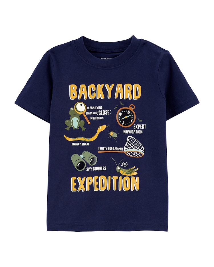 Camiseta Infantil Carter's Manga Curta Backyard Expedition Azul Marinho Tam 2 a 5