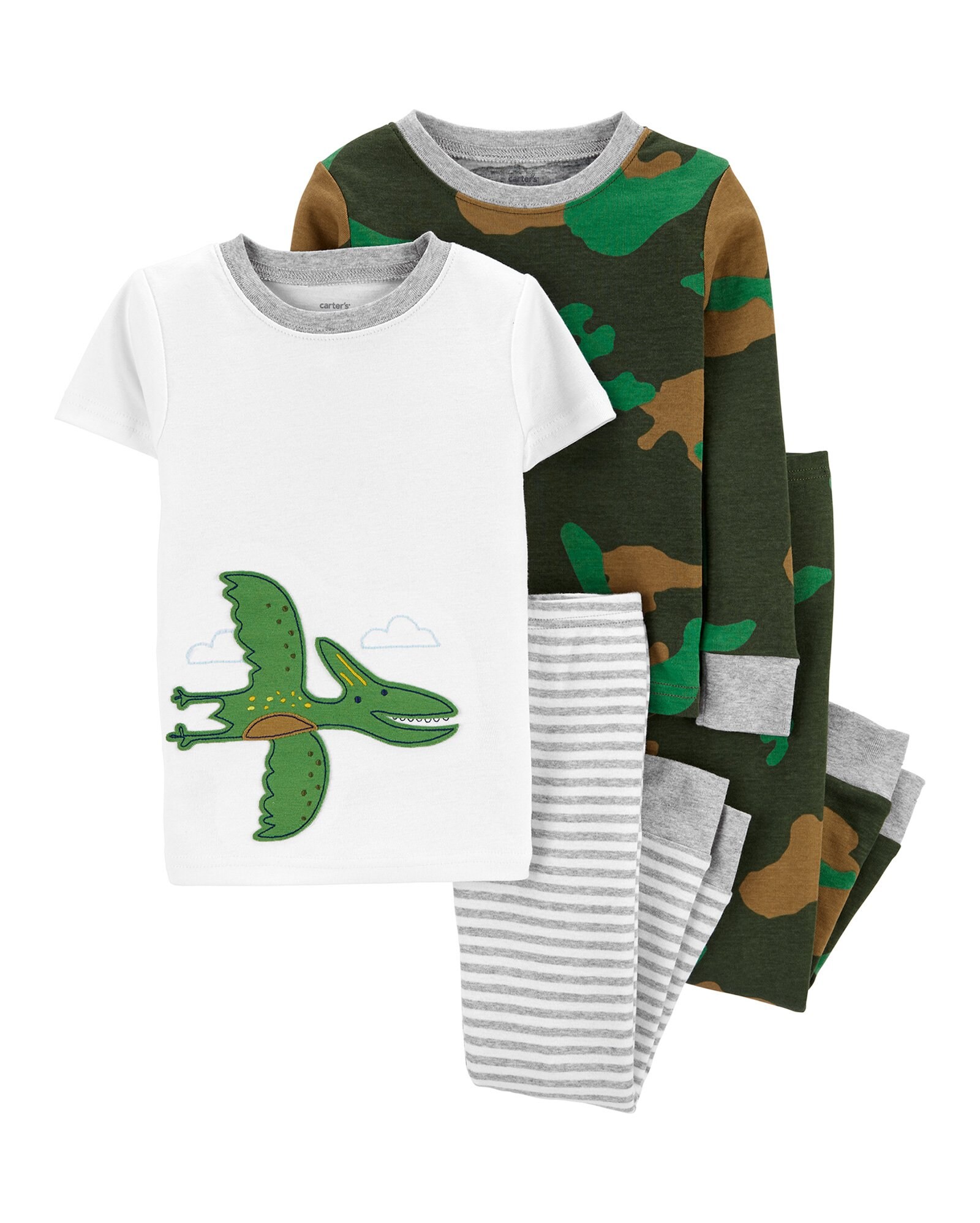 Carter's 4pc Kid Boy Green Dino Pajama Sleepwear Set