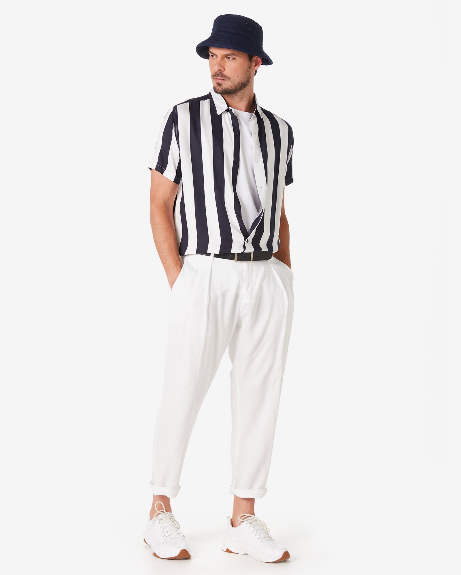 Riachuelo Camisa Masculina Manga Curta Listrada Azul Ultramarine Pool 