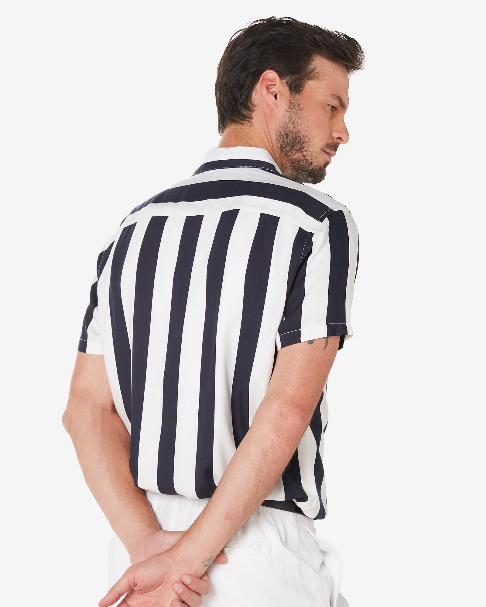 Riachuelo Camisa Masculina Manga Curta Listrada Azul Ultramarine Pool 