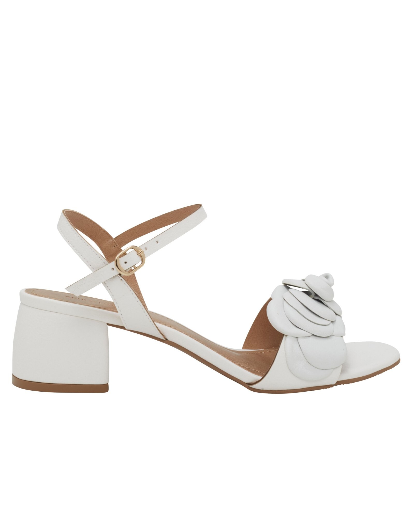 Riachuelo | Sandália Baixa Salto Bloco Flores Branco Riachuelo