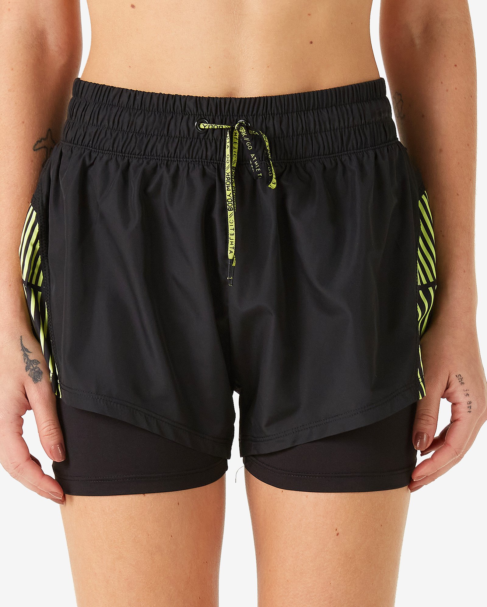 Riachuelo Short Duplo Esportivo Feminino Runner Preto Body Work by