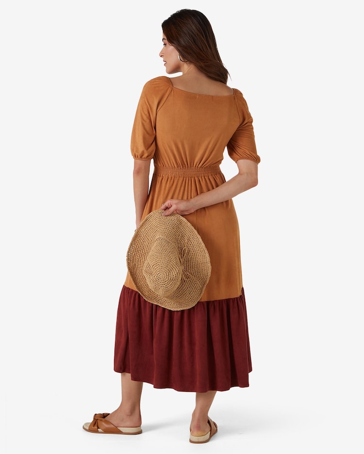 Riachuelo Vestido MIdi Feminino Evasê Amarração Suede Veludo