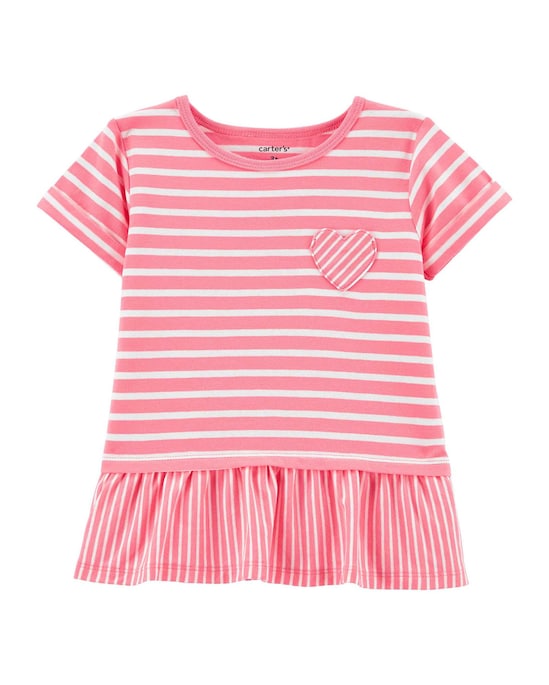 Blusa Infantil Carter's Listras Coração Branco/Rosa Tam 2 a 5