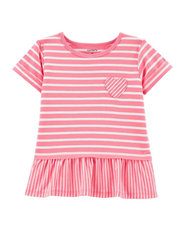 Blusa Infantil Carter's Listras Coração Branco/Rosa Tam 2 a 5