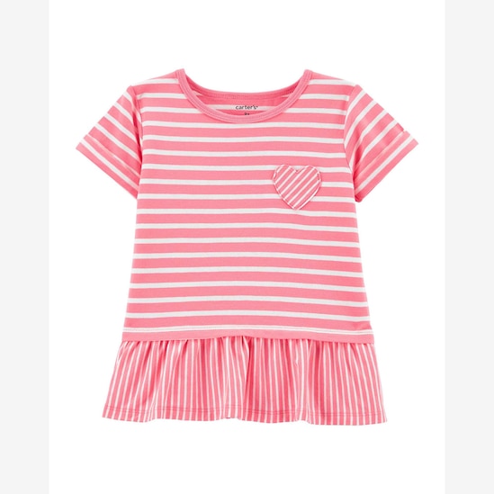 Blusa Infantil Carter's Listras Coração Branco/Rosa Tam 2 a 5