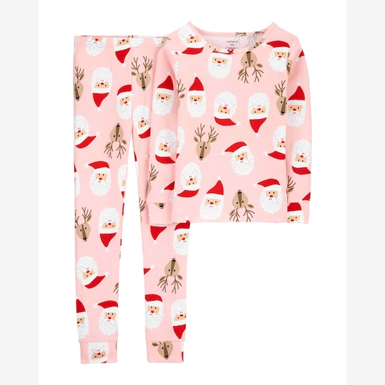 Conjunto Pijama Infantil Carter's 2 Peças Natal Rosa Claro Tam 5 a 8