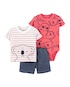 Conjunto Bebê Carter's 3 Peças Listras Animais Vermelho/Branco/Denim Médio Tam 1 a 24 Meses