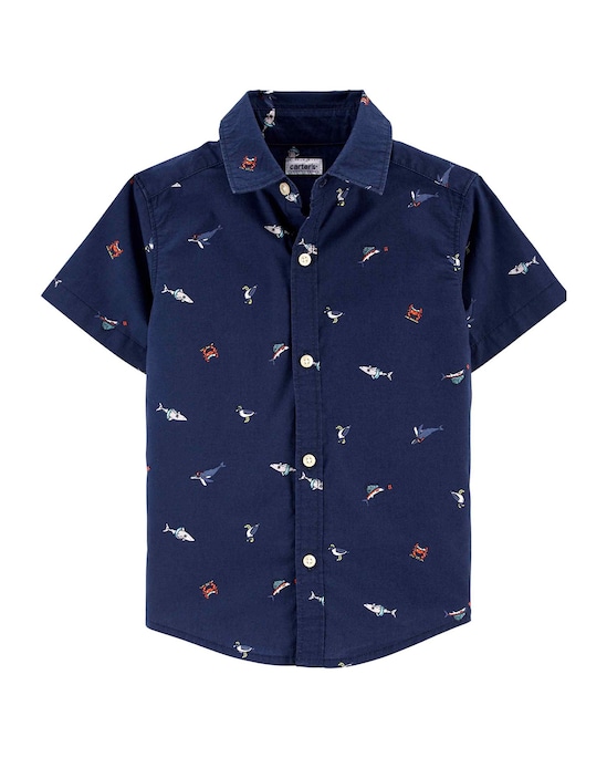 Camisa Infantil Carter's Animais Mar Azul Marinho Tam 2 a 5