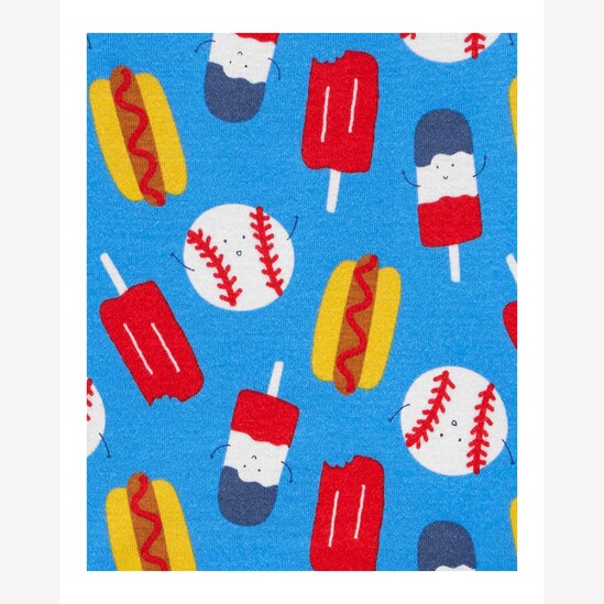 Pijama Infantil Carter's 4 Peças Tie Dye Comidas Baseball Azul/Azul Escuro/Branco Tam 2 a 5