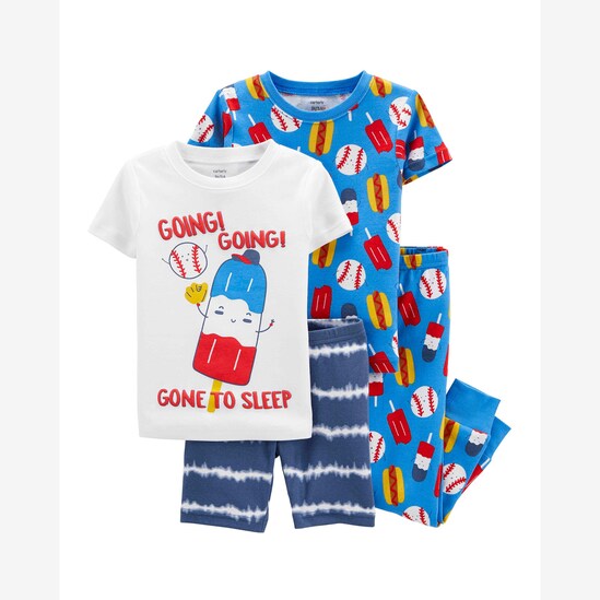 Pijama Infantil Carter's 4 Peças Tie Dye Comidas Baseball Azul/Azul Escuro/Branco Tam 2 a 5