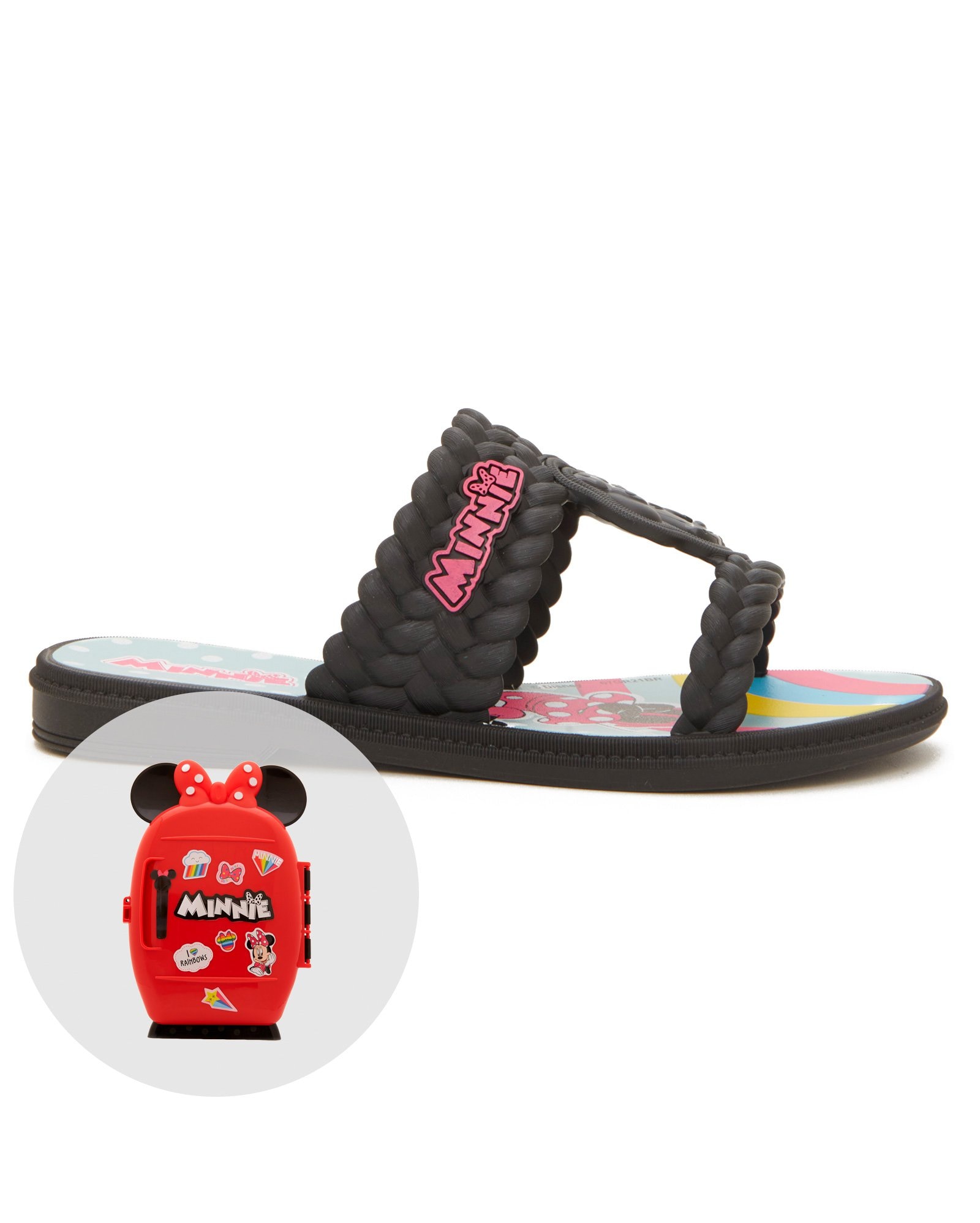 Riachuelo | Sandália Rasteira Infantil Minnie Grendene Preto + Geladeira de  Brinquedo