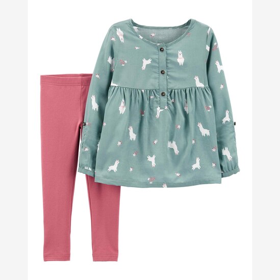 Conjunto Infantil Carter's 2 Peças Lhama Azul Hortência/Rosa Chiclete Tam 2 a 5