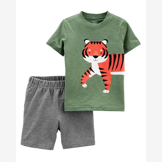 Conjunto Bebê Carter's 2 Peças Tigre Verde Musgo/Cinza Mescla Tam 1 a 24 Meses