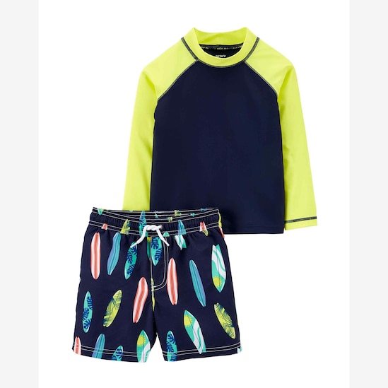 Conjunto Praia Infantil Carter's 2 Peças Prancha Surf Azul Escuro/Amarelo Tam 2 a 5