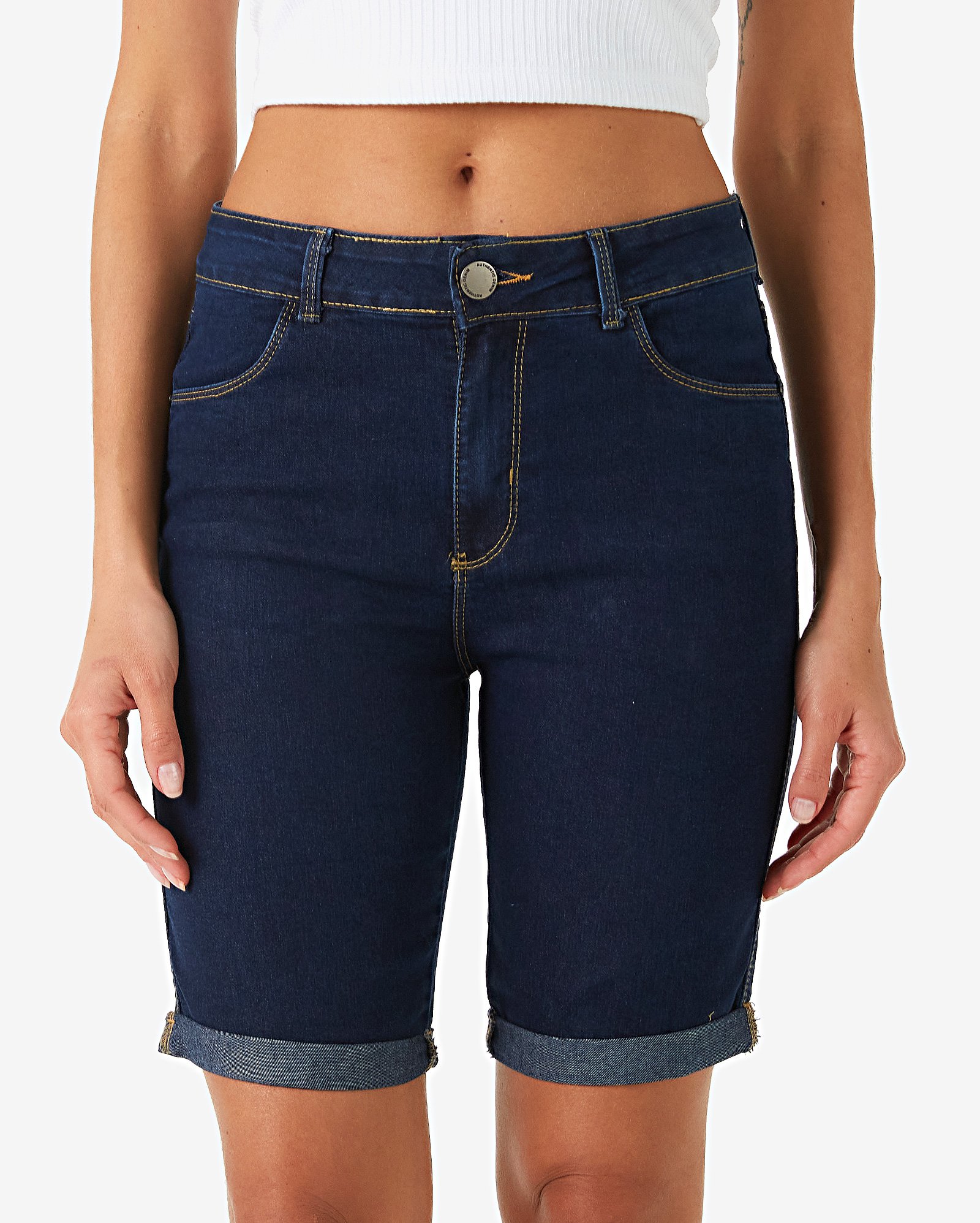 Riachuelo | Bermuda Jeans Feminina Reta Cintura Alta Denim Escuro Pool ...