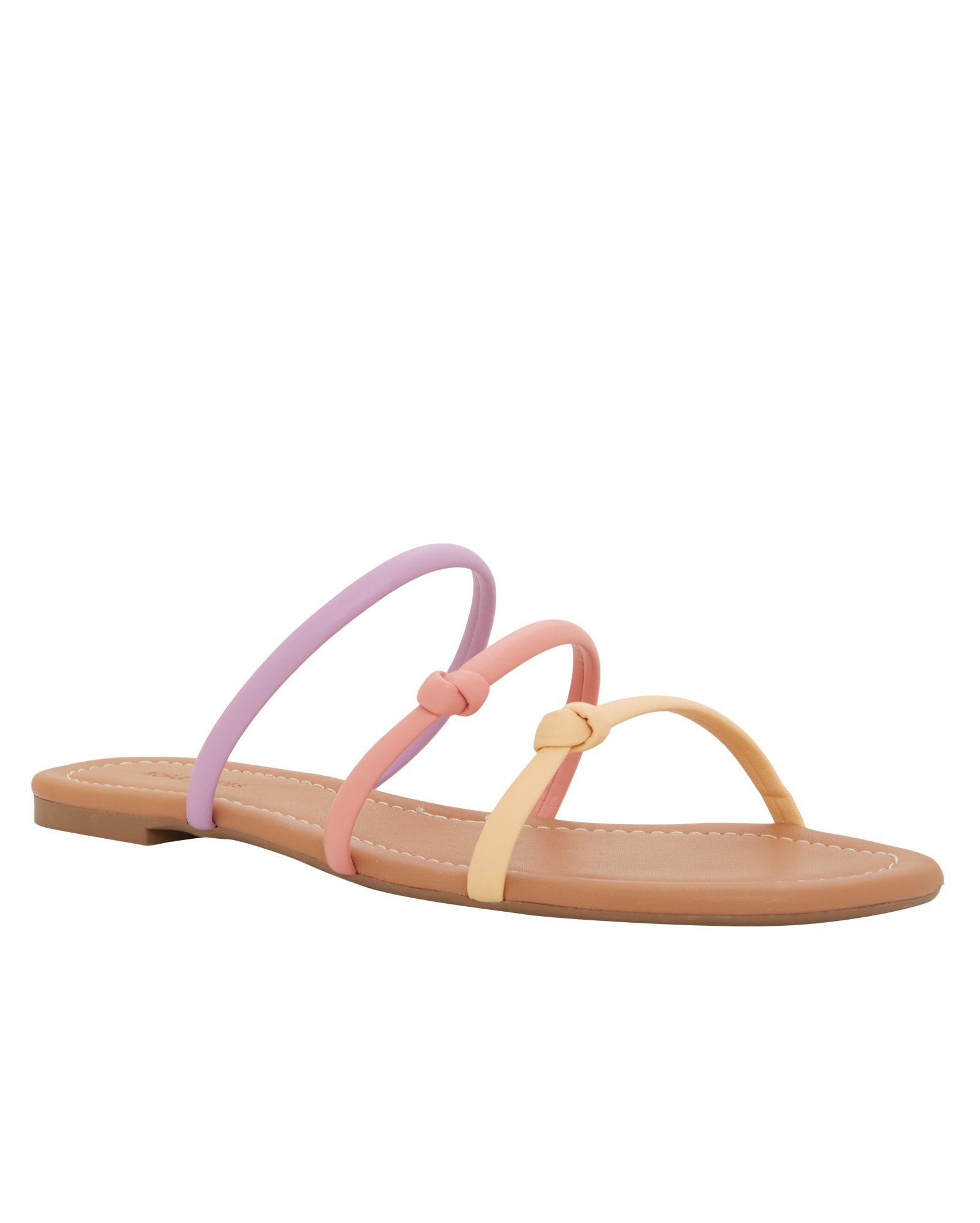 Riachuelo | Sandália Rasteira Tiras Finas Nós Lilás/Rosa Claro/Amarelo  Riachuelo