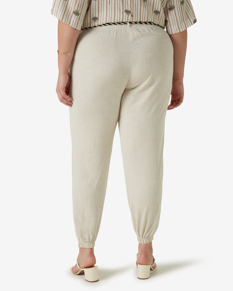 Riachuelo Calça Plus Size Feminina Jogger Amarração Bege Linho