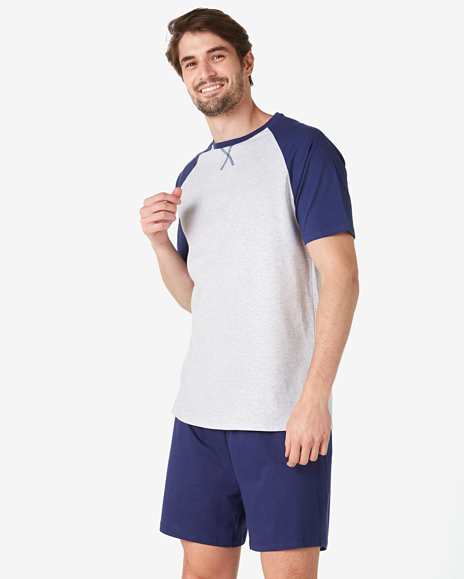 Riachuelo | Pijama Masculino Curto Manga Curta Raglan Azul Escuro/Cinza  Mescla Pool by Riachuelo