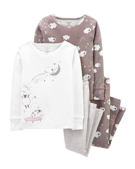 Pijama Infantil 4 Peças Carneirinhos Branco/Cinza Mescla Claro/Cinza Tam 2 a 5