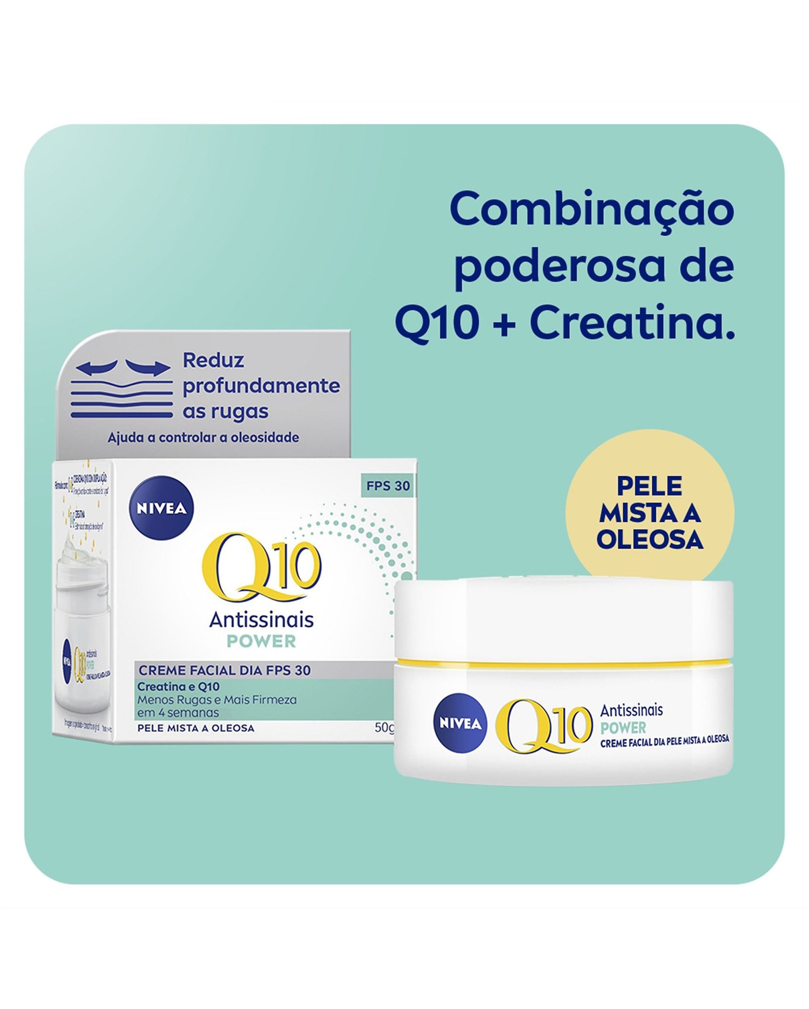 Creme facial antissinais Q10 Power Dia pele mista a oleosa FPS 30 50g | Nivea