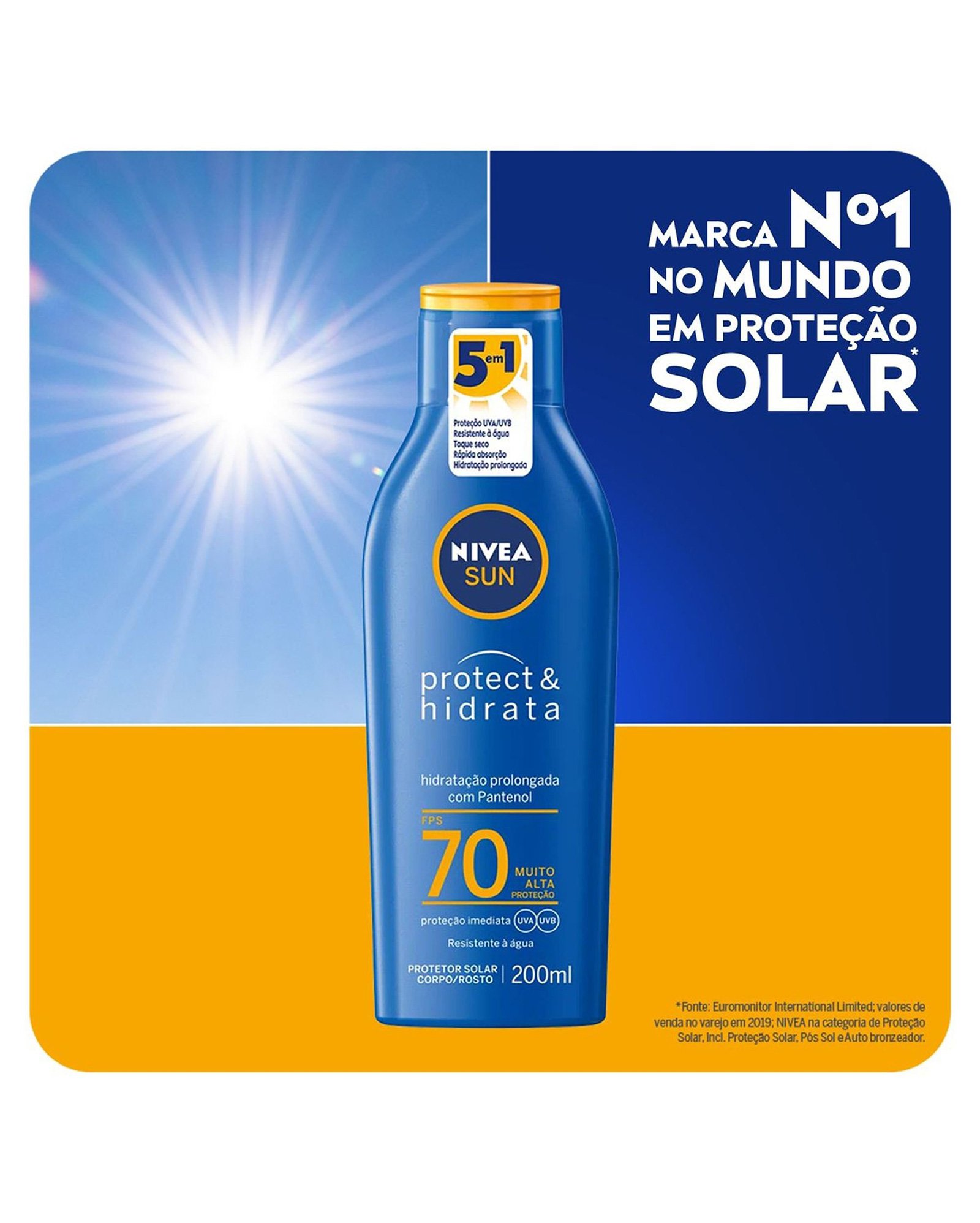 Protetor solar Protect & Hidrata FPS70 200ml | NIVEA SUN