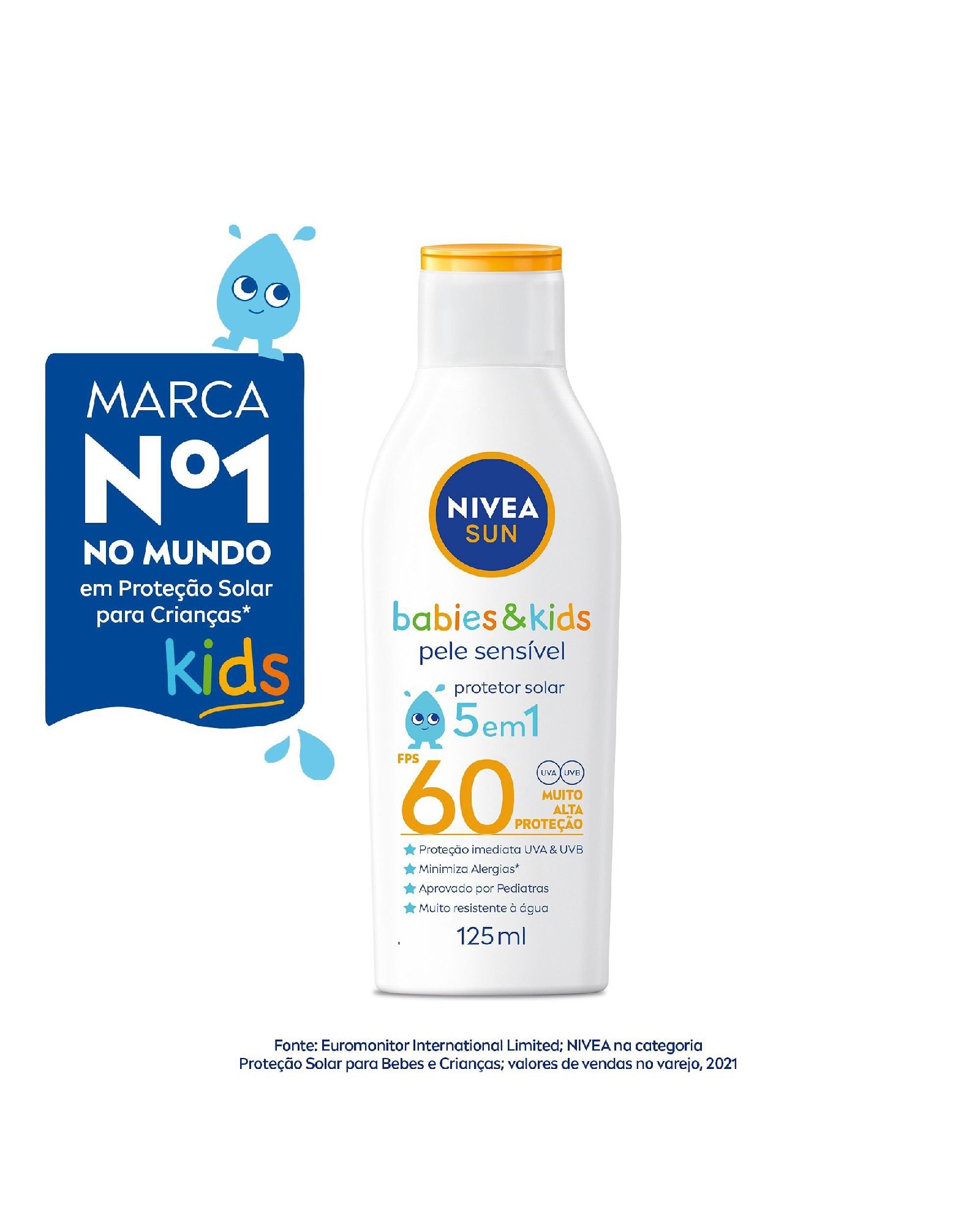 Protetor Solar Kids & Babies Pele Sensível FPS 60 125ml | NIVEA SUN
