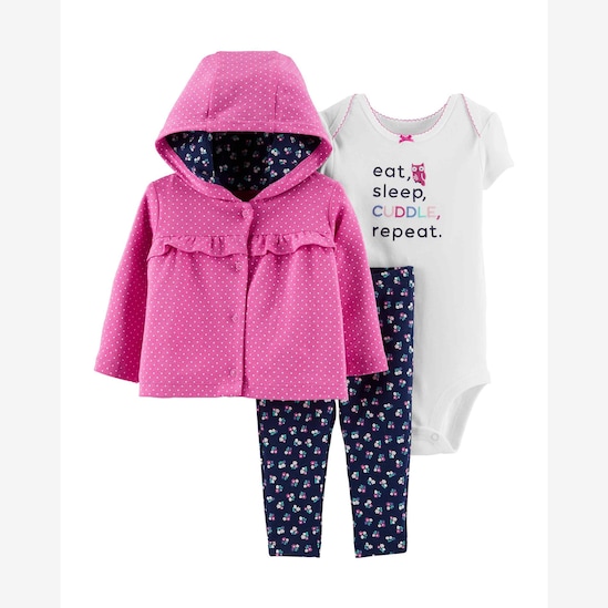 Conjunto Bebê Carter´s 3 Peças Poa Rosa Pink Tam RN a 9 Meses