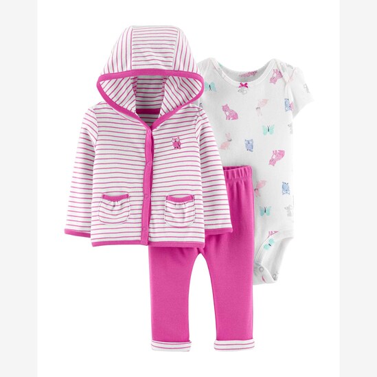 Conjunto Bebê Carter´s 3 Peças Listrado Rosa Pink Tam 1 a 12 Meses