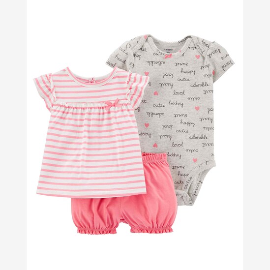Conjunto Bebê Carter´s 3 Peças Listrado Rosa Tam 3 a 24 Meses
