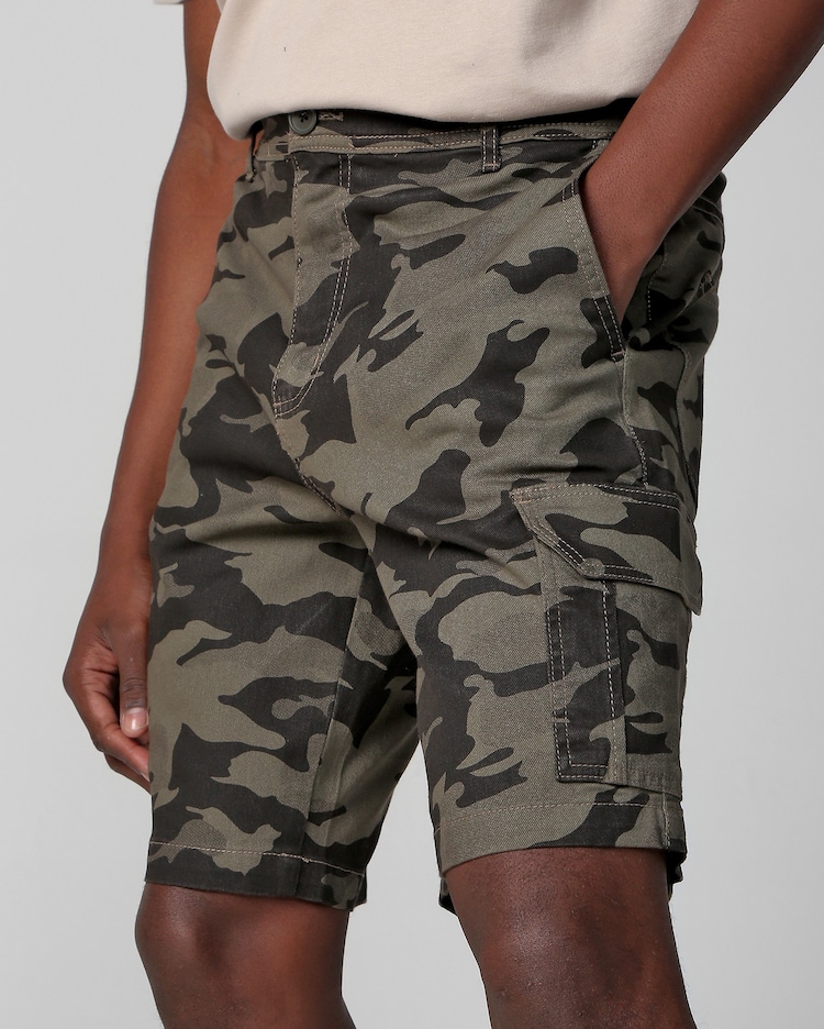 Riachuelo Bermuda Jeans Color Masculina Cargo Camuflada Verde