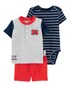 Conjunto Bebê Carter's 3 Peças Listras Cinza Mescla/Vermelho/Azul Marinho Tam 1 a 24 Meses