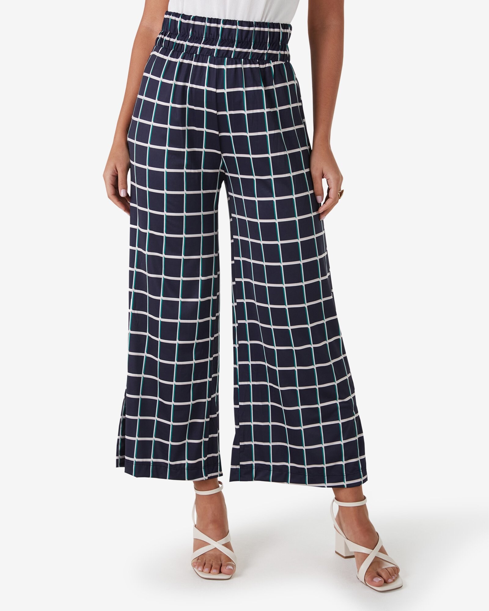 Riachuelo Cal a Feminina Pantalona Cintura Alta Malha Geom trica Azul 