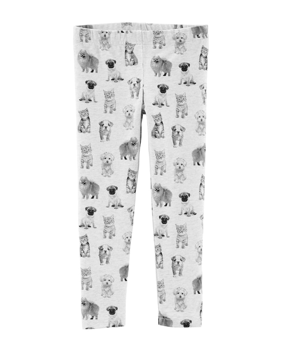 Calça Legging Infantil Carter's Cachorros Gatos Cinza Mescla Claro Tam 2 a 5