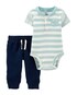 Conjunto Bebê Carter's 2 Peças Listras Branco/Azul Claro/Azul Escuro Tam 1 a 24 Meses