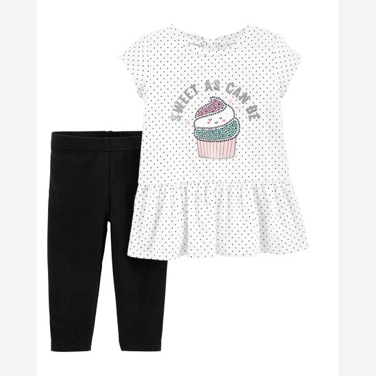 Conjunto Infantil Carter's 2 Peças Poás Cupcake Branco/Preto Tam 2 a 5