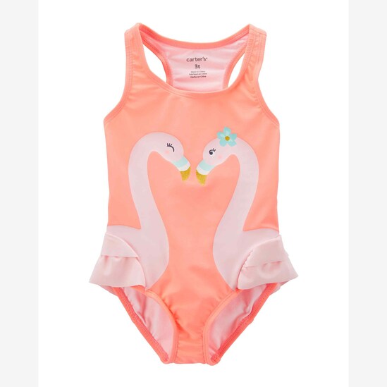 Maiô Infantil Carter's Flamingos Babados Rosa Salmão Tam 2 a 5